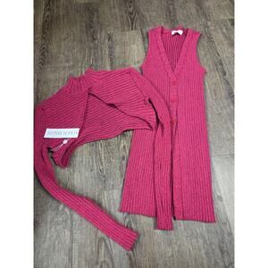 Ronny Kobo NWT Garner Knit Top Ribbed Sweater Set Two Piece Shrug fuchsia Medium